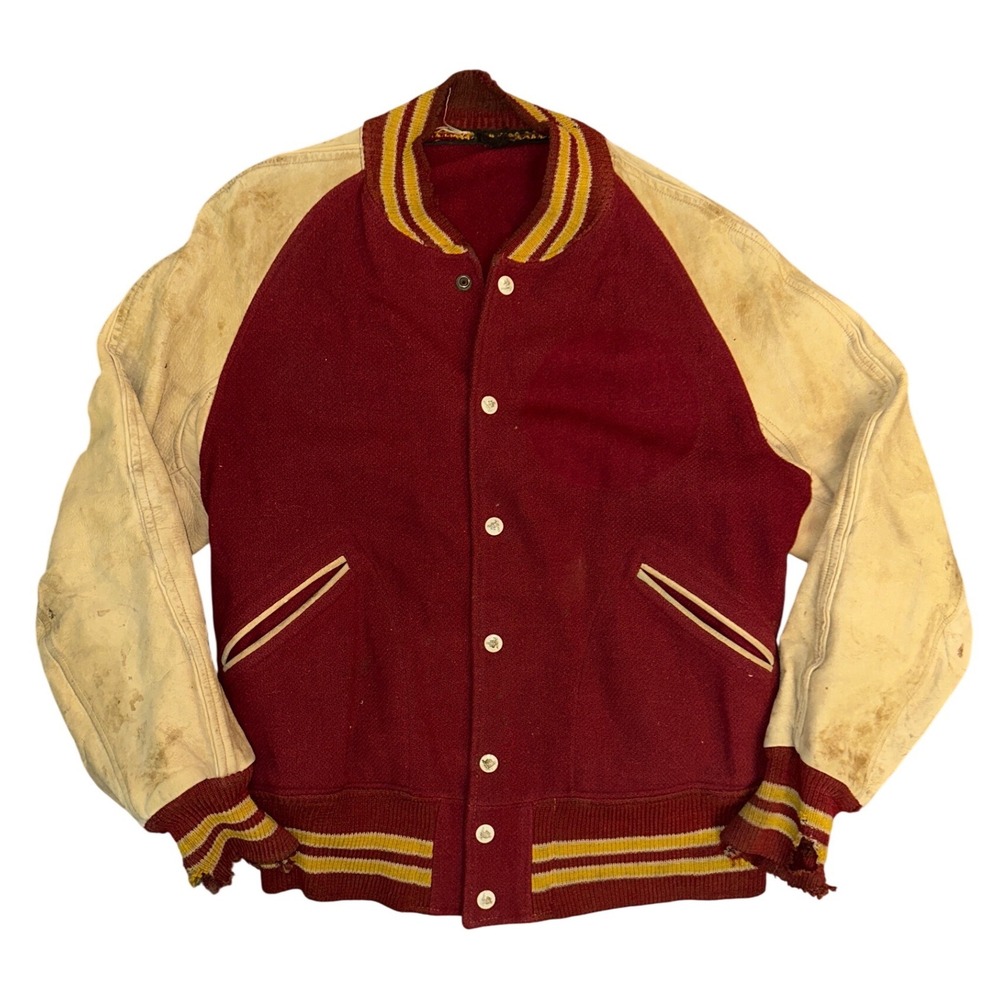 1940's Vintage Butwin Award Jacket Burgundy Wool Leather Sleeves Letterman
